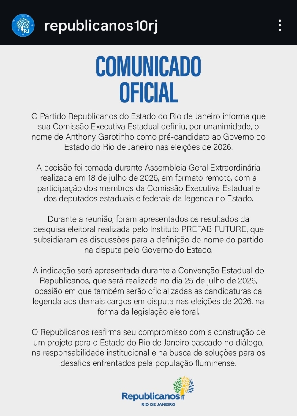 Anthony Garotinho vence disputa interna e será candidato do Republicanos ao governo do Rio; Marcelo Crivella virá ao Senado