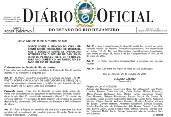 Governo do Rio sanciona lei de isenção do ICMS do botijão de gás