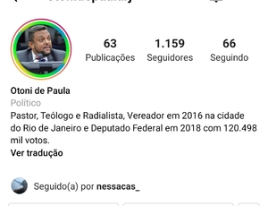 Após ter redes sociais bloqueadas, deputado Otoni de Paula cria novas contas 'do zero'