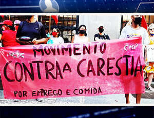 Movimentos sociais protestam em frente à Bolsa de Valores de SP contra a carestia, por emprego e comida