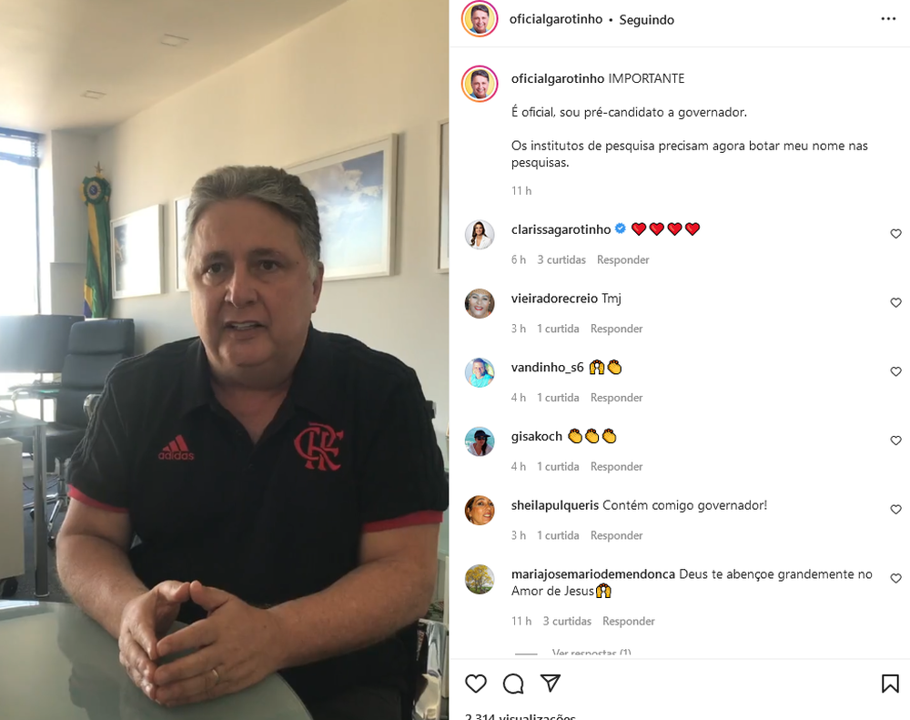 Garotinho faz Live no instagram, após se livrar de prisão e lança candidatura a Governador