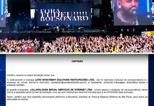 TSE não consegue intimar Lollapalooza e proibição de manifestação política no evento não tem validade