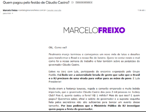 Marcelo Freixo manda email para eleitores perguntando: Quem pagou pelo festão de Cláudio Castro?