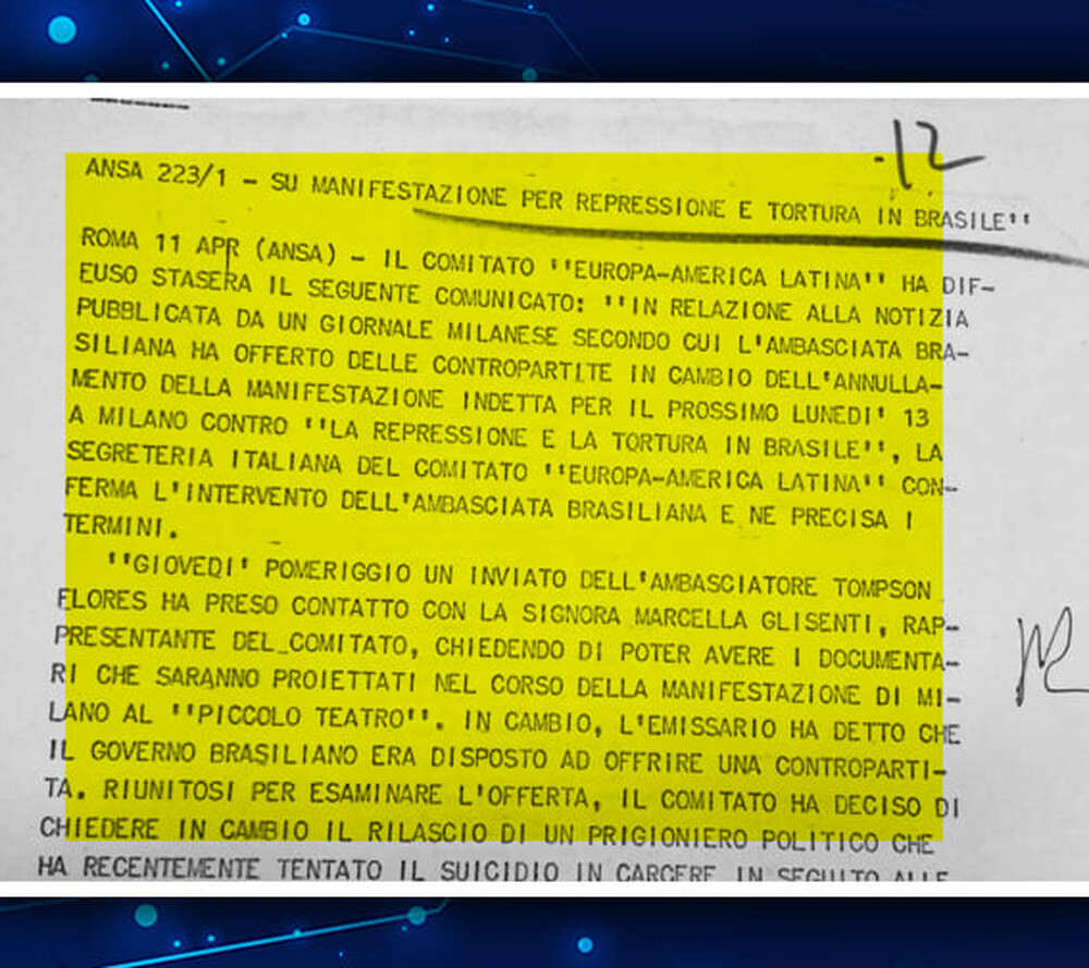 Ditadura militar tentou censurar na Itália denúncias de tortura no Brasil