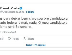 Eduardo Cunha confirma candidatura e declara apoio a Bolsonaro