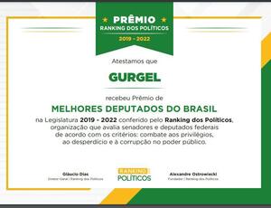 Gurgel ganha prêmio e entra na lista de MELHORES DEPUTADOS DO BRASIL por combate aos privilégios, desperdício e corrupção no poder público